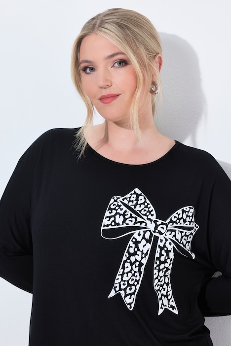 T-shirt met lange mouwen, comfortabele pasvorm, strikmotief, vleermuismouwen
