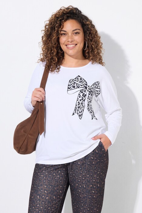 T-shirt met lange mouwen, comfortabele pasvorm, strikmotief, vleermuismouwen