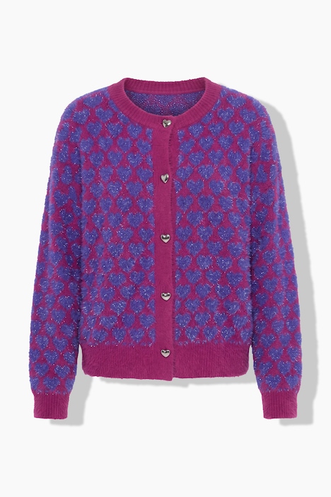 Strickjacke, oversized, Hearts-Muster, Glitzereffekt