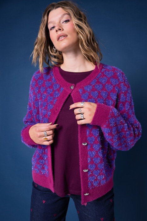 Strickjacke, oversized, Hearts-Muster, Glitzereffekt