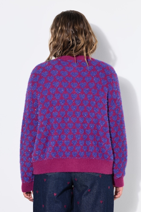 Strickjacke, oversized, Hearts-Muster, Glitzereffekt