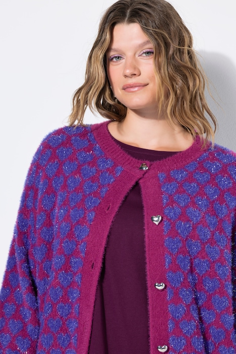 Strickjacke, oversized, Hearts-Muster, Glitzereffekt