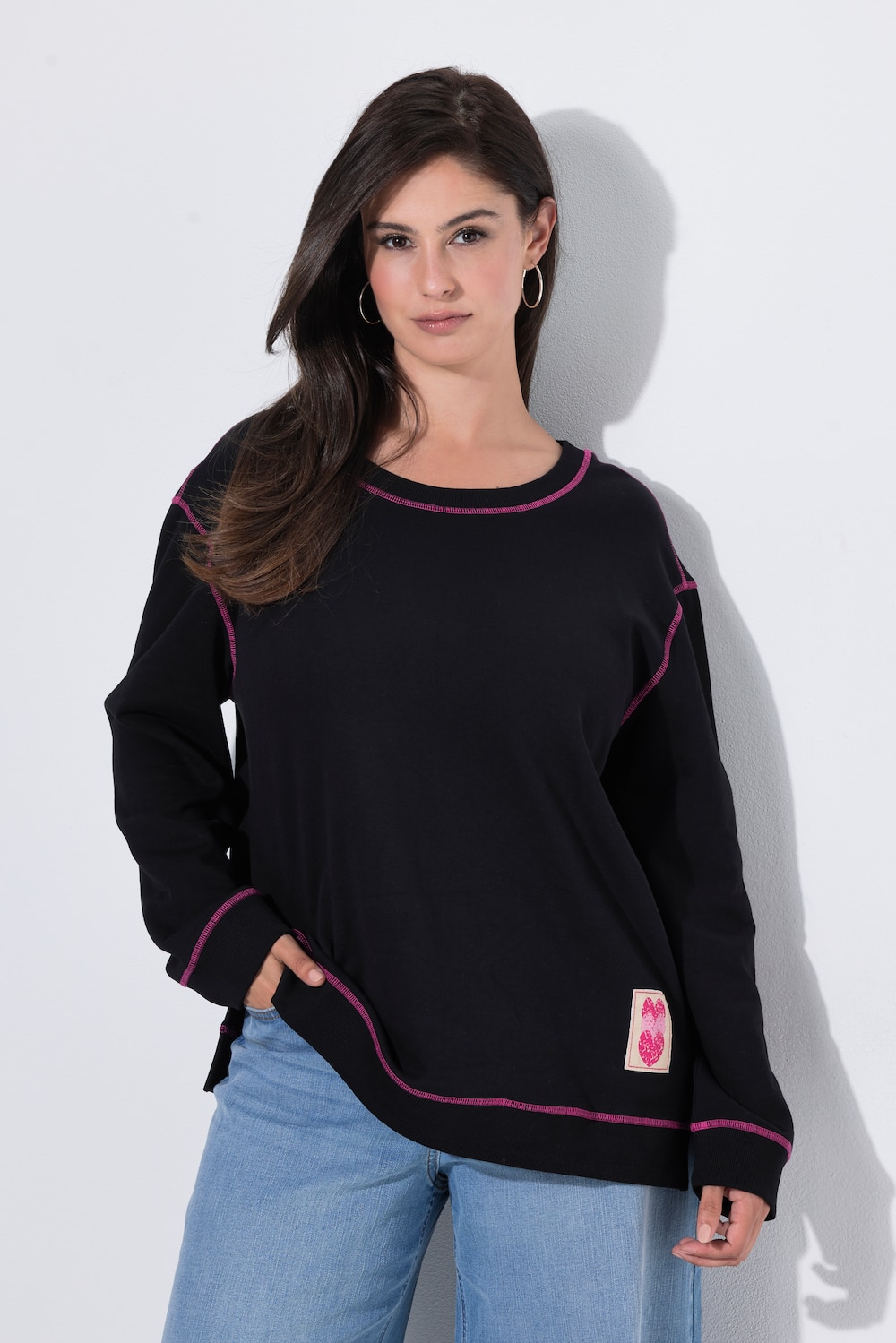 Sweatshirt, Ziernähte, Oversized, Rundhals, Langarm