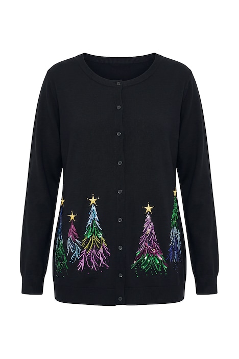 Weihnachts-Strickjacke, Tannenbäume, Rundhals, Langarm