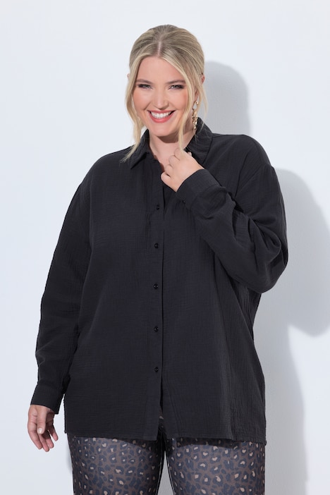 Musselin-Hemdbluse, oversized, Langarm