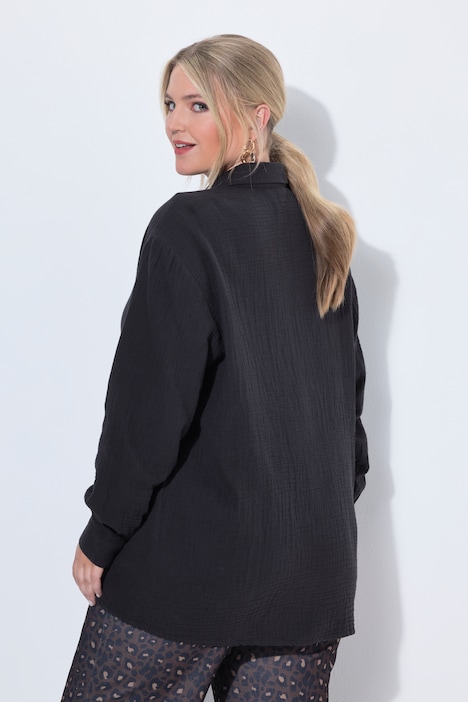 Musselin-Hemdbluse, oversized, Langarm