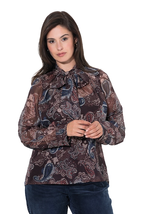 Chiffonbluse, Stehkragen, Schluppe, Langarm