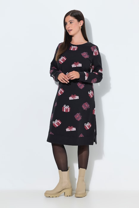 Weihnachts-Sweatkleid, Rundhals, Langarm