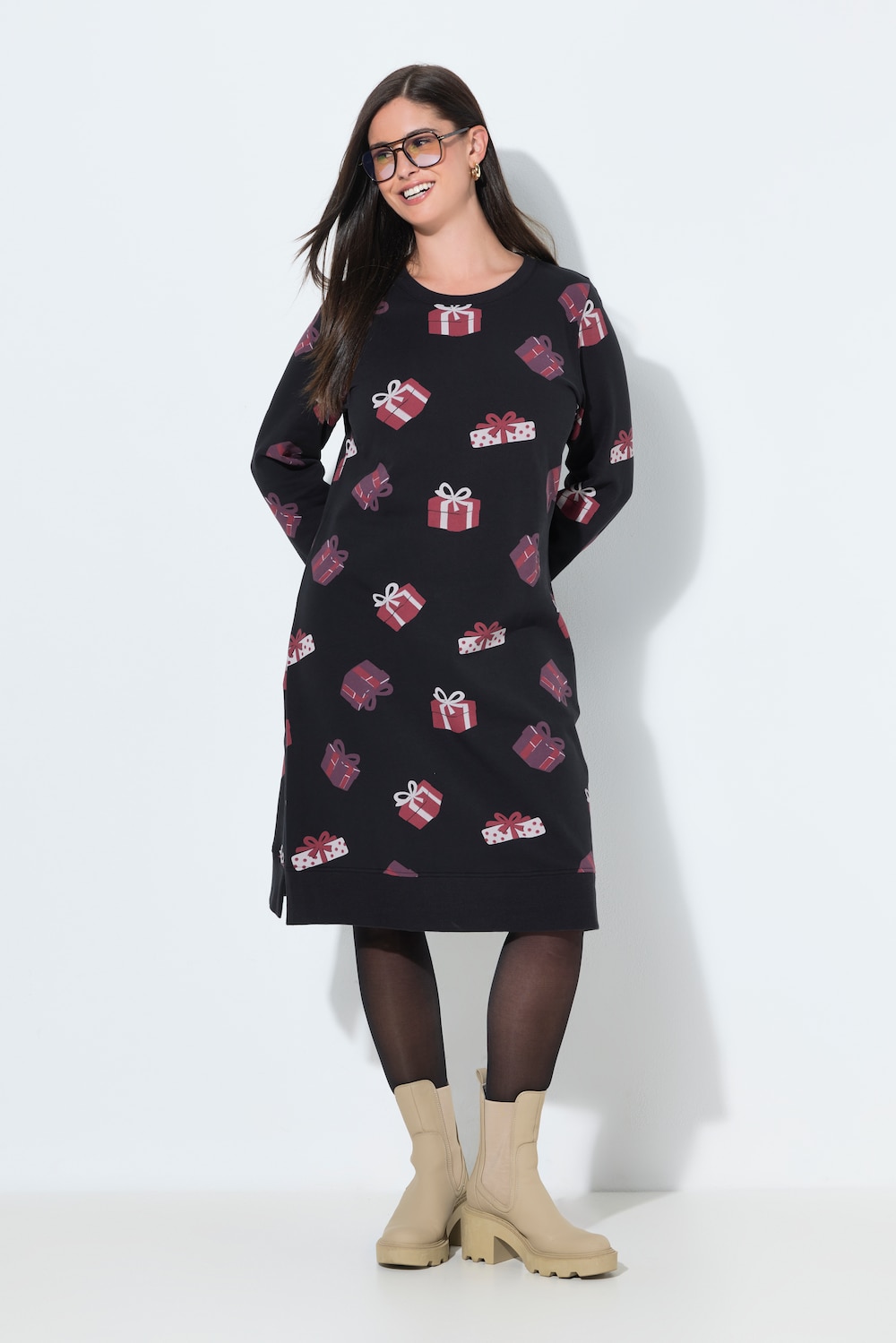 Weihnachts-Sweatkleid, Rundhals, Langarm