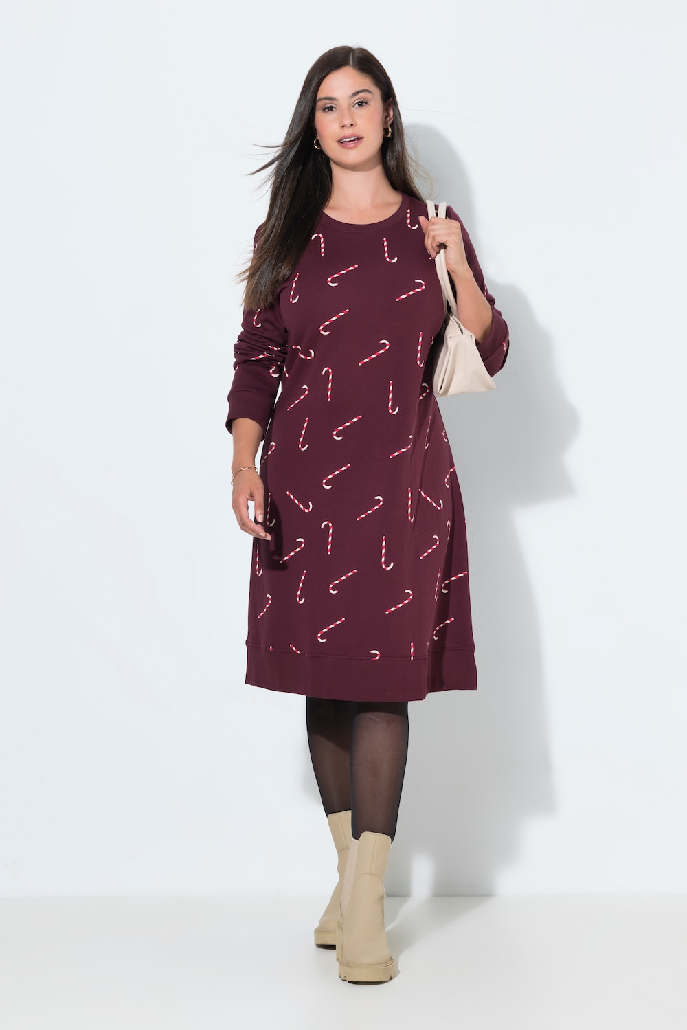 Weihnachts-Sweatkleid, Rundhals, Langarm