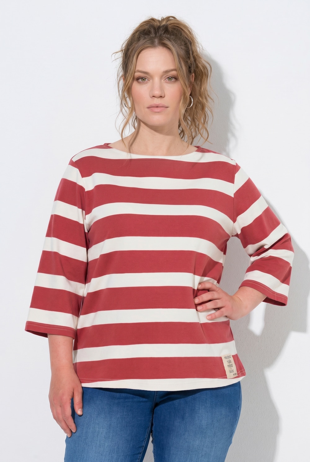 Sweatshirt, Ringel, U-Boot-Ausschnitt, 3/4-Arm