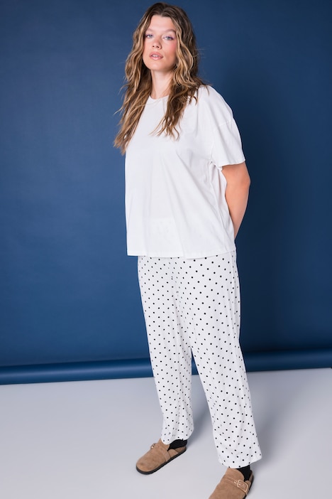 Schlafanzug, Zweiteiler, uni Shirt, Hose mit Dots