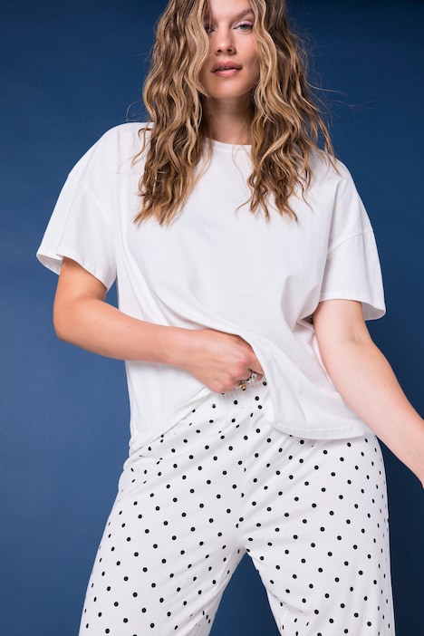 Schlafanzug, Zweiteiler, uni Shirt, Hose mit Dots
