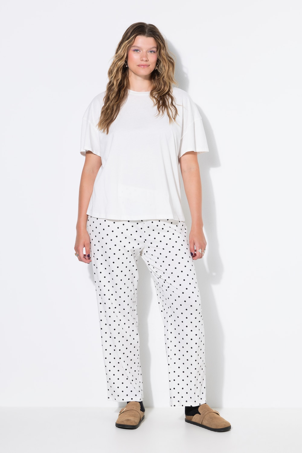 Schlafanzug, Zweiteiler, uni Shirt, Hose mit Dots