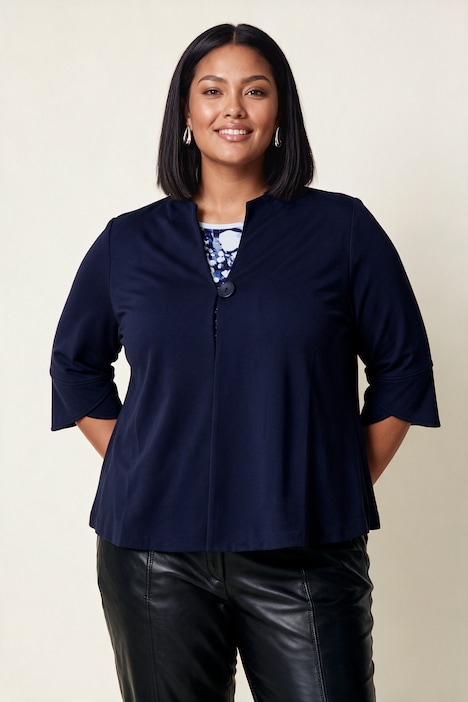 Punto-Sweatjacke, weite A-Linie, Stehkragen, 3/4-Arm