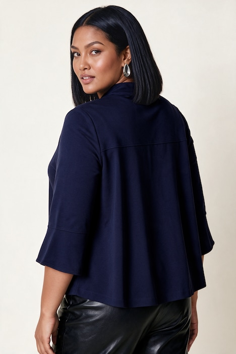 Punto-Sweatjacke, weite A-Linie, Stehkragen, 3/4-Arm