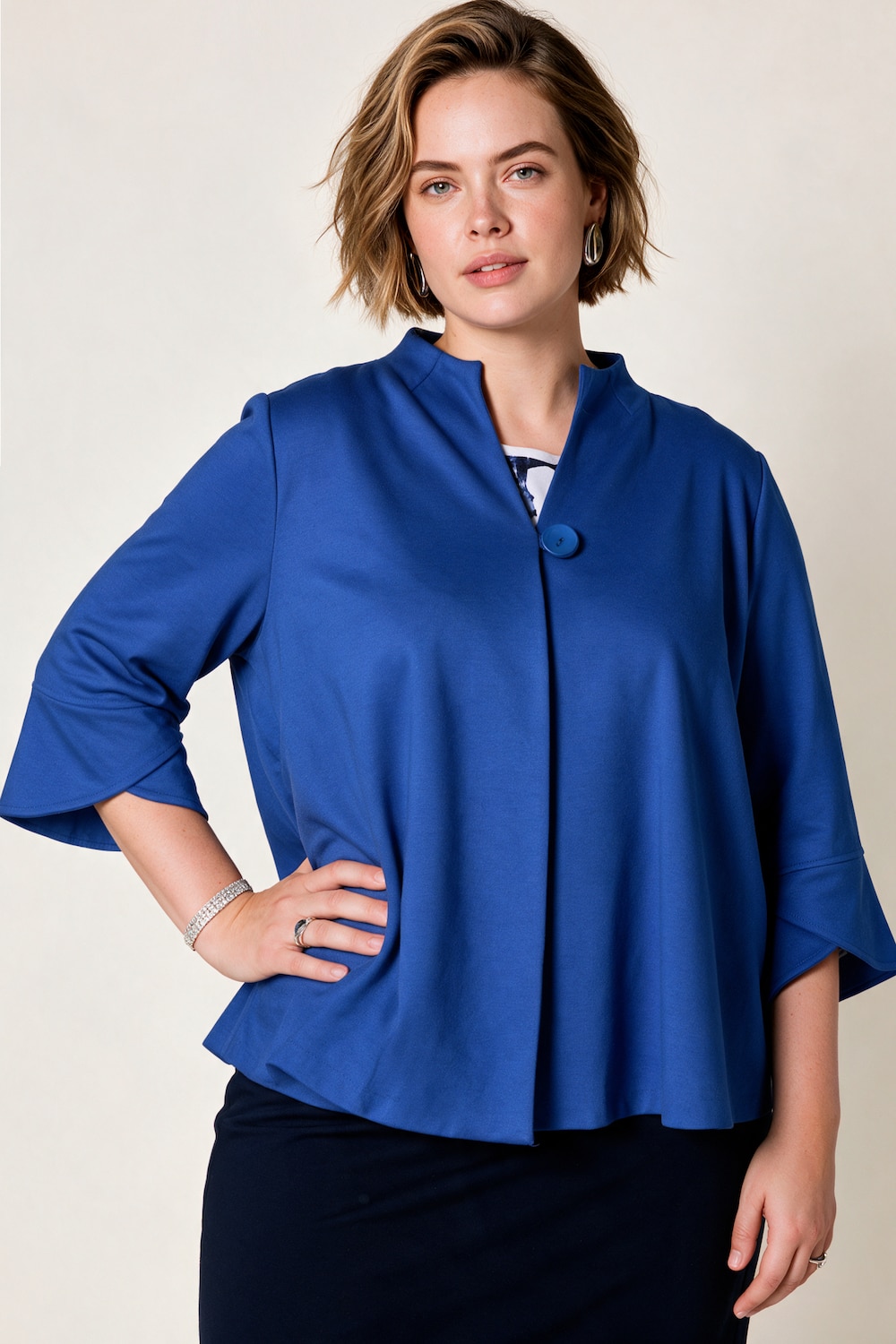 Punto-Sweatjacke, weite A-Linie, Stehkragen, 3/4-Arm