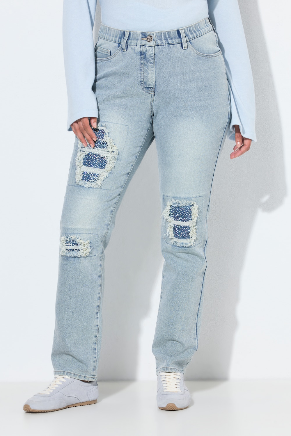 Jeans Sammy, weites Bein, Ziersteine, Destroy-Effekt