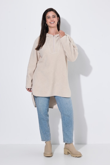 Teddy-Longsweatshirt, Kapuze, Reißverschluss, Langarm