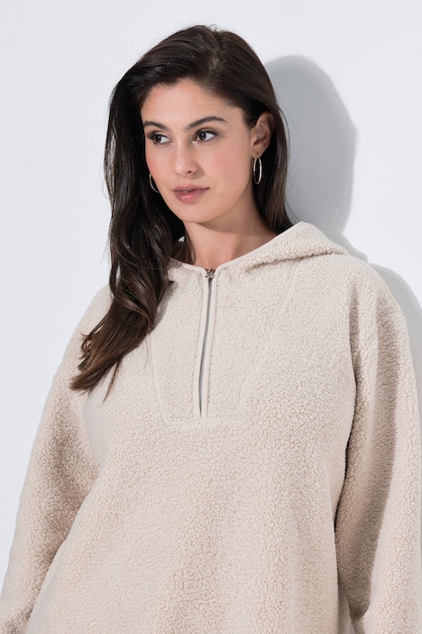 Teddy-Longsweatshirt, Kapuze, Reißverschluss, Langarm