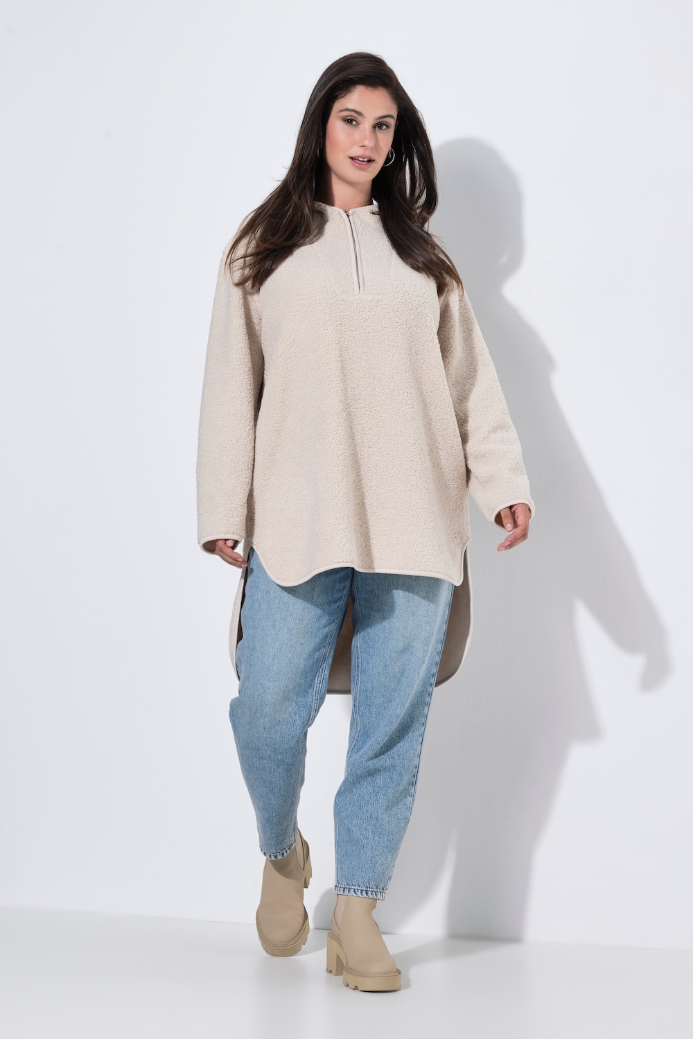 Teddy-Longsweatshirt, Kapuze, Reissverschluss, Langarm