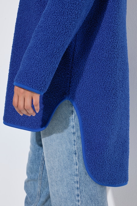 Sweat-shirt long en polaire bouclée, capuche, fermeture à glissière et manches longues