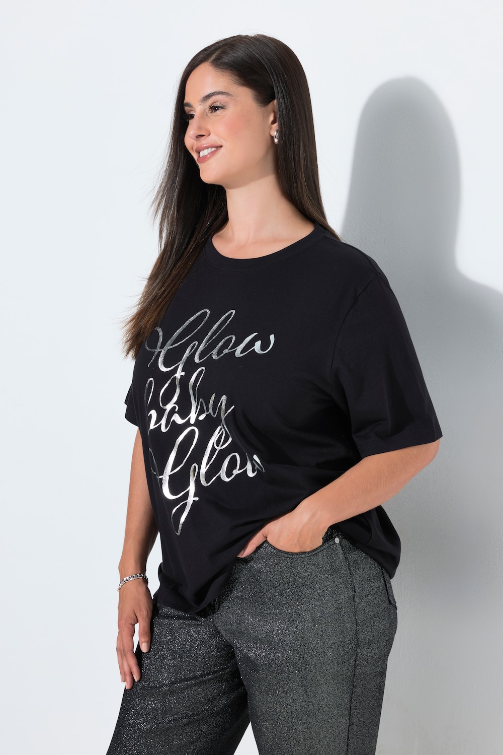 T-Shirt, Glitzerdruck, Rundhals, Halbarm