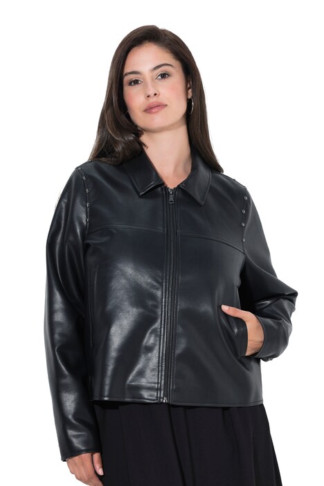 Jacke, Lederoptik, Boxy Fit, Ziernieten, Langarm