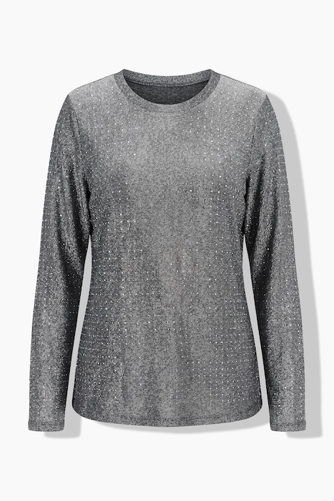 Shirt, Glitzerjersey, Ziersteine, Rundhals, Langarm