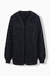 Strickjacke, meliert, Kapuze, Ballon-Langarm