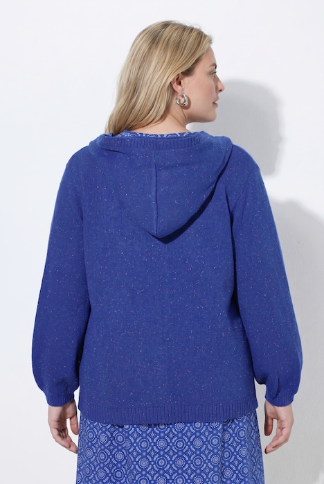 Strickjacke, meliert, Kapuze, Ballon-Langarm