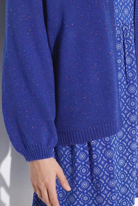 Strickjacke, meliert, Kapuze, Ballon-Langarm