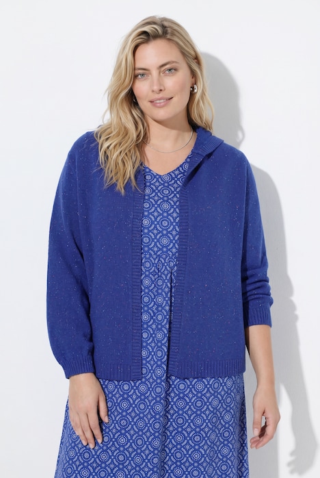 Strickjacke, meliert, Kapuze, Ballon-Langarm