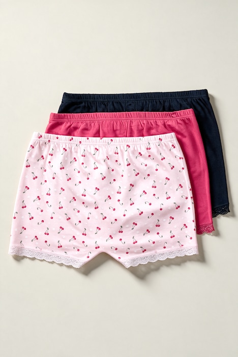 Pantys, 3er-Pack, Valentinstag, Kirschen/einfarbig mit Spitzensaum