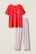Pyjama, Zweiteiler, uni Shirt, Hose mit Kirsch-Muster