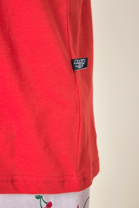 Pyjama, Zweiteiler, uni Shirt, Hose mit Kirsch-Muster