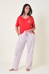 Pyjama, Zweiteiler, uni Shirt, Hose mit Kirsch-Muster