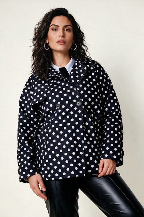 Kurz-Trench, leicht oversized, Polka Dots, Reverskragen