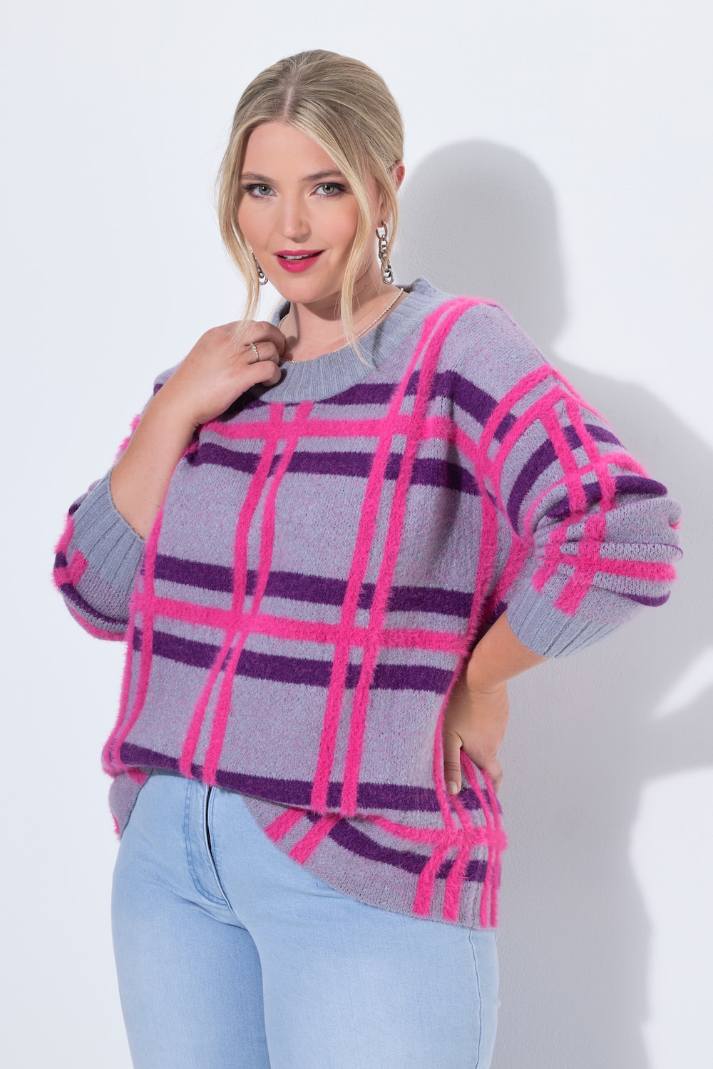 Trui, losse pasvorm, jacquard-ruitpatroon