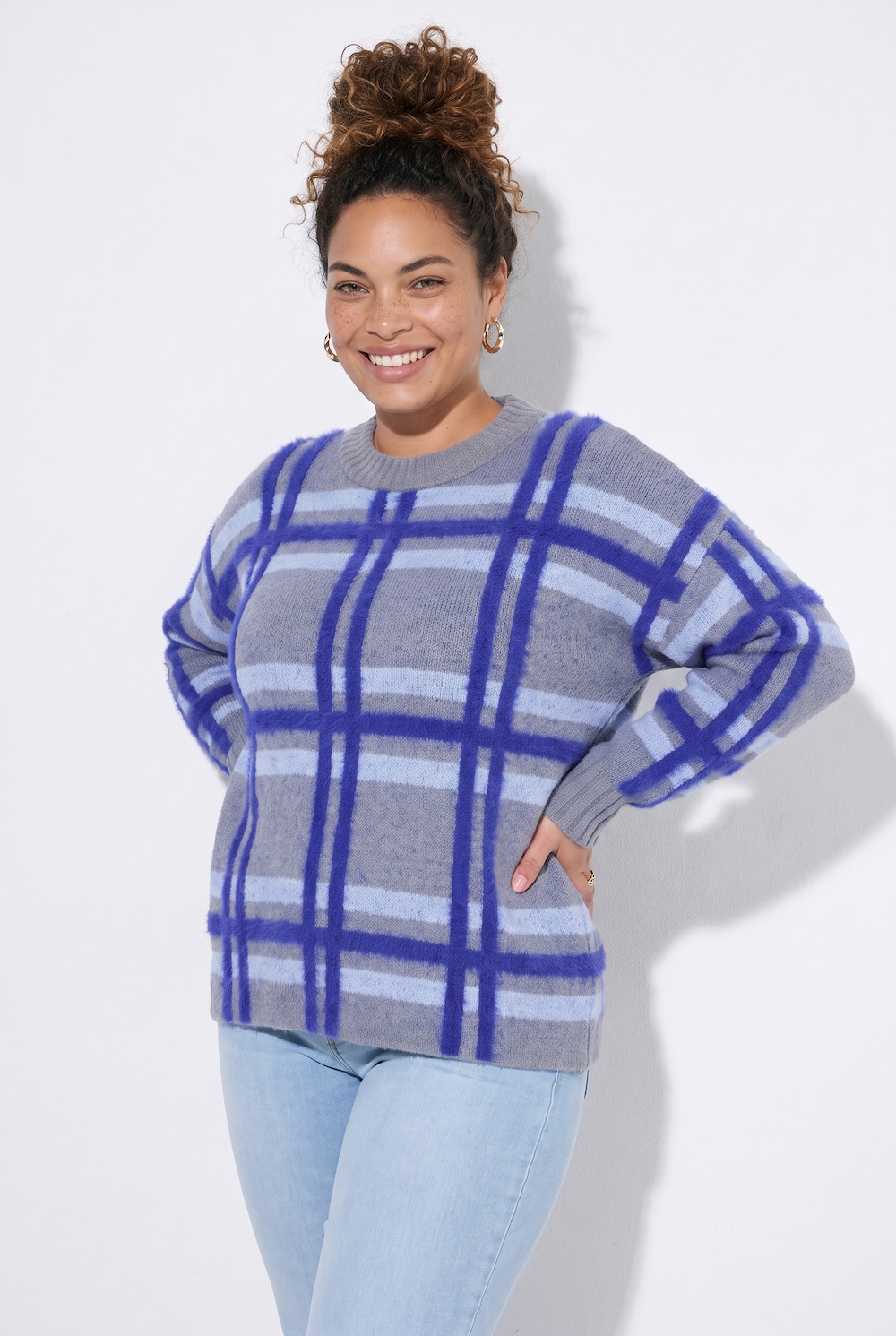 Pullover, Loose Fit, Jacquard-Karomuster
