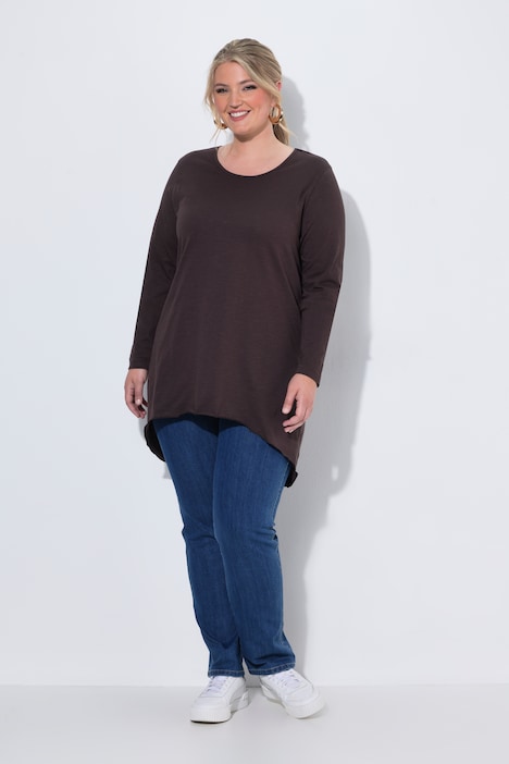 Langarmshirt, A-Linie, Saum hinten länger