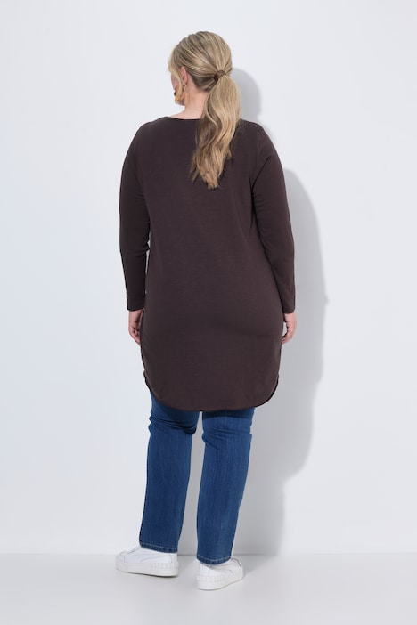 Langarmshirt, A-Linie, Saum hinten länger