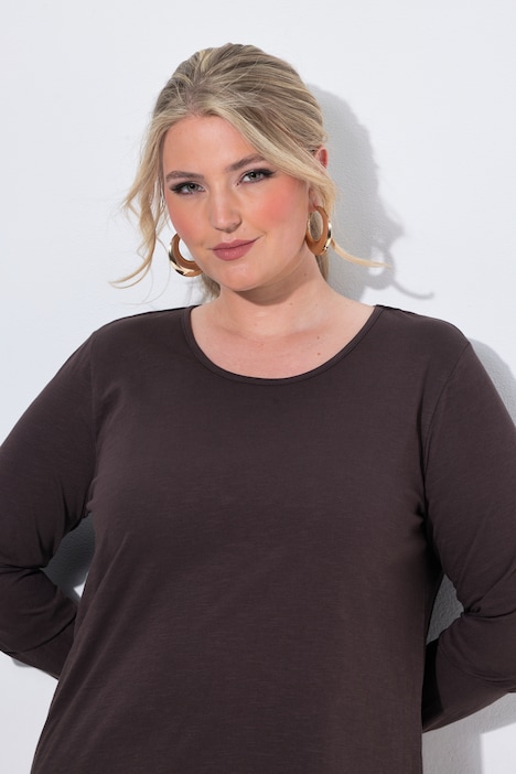 Langarmshirt, A-Linie, Saum hinten länger
