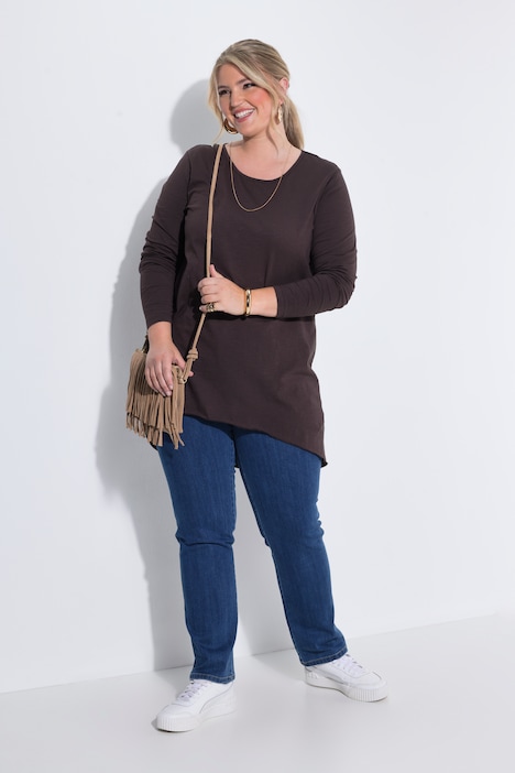 Langarmshirt, A-Linie, Saum hinten länger