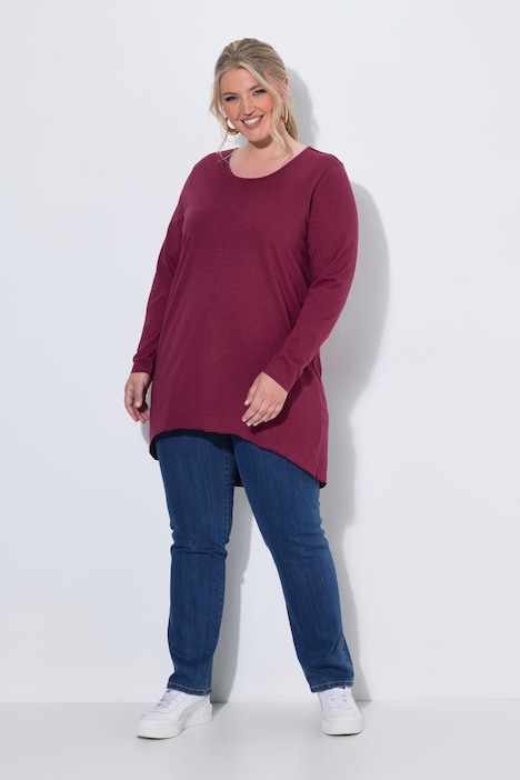 Langarmshirt, A-Linie, Saum hinten länger