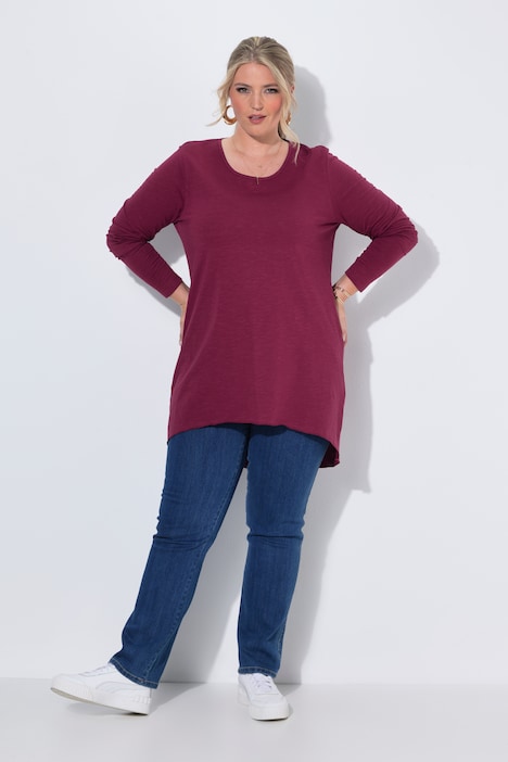 Langarmshirt, A-Linie, Saum hinten länger
