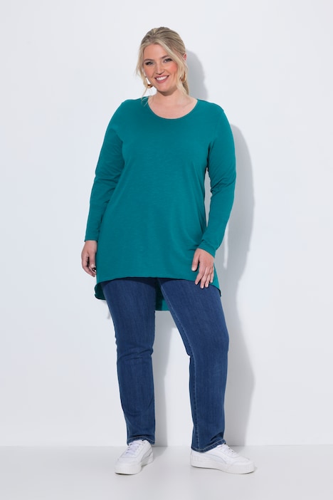 Langarmshirt, A-Linie, Saum hinten länger