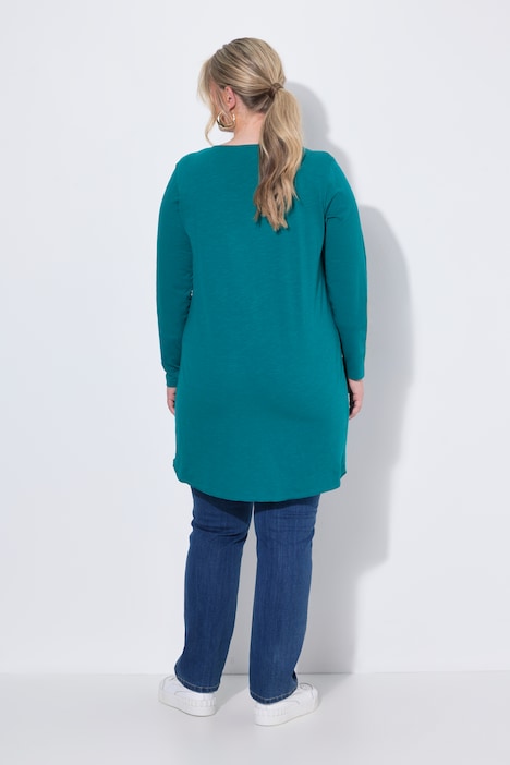 Langarmshirt, A-Linie, Saum hinten länger