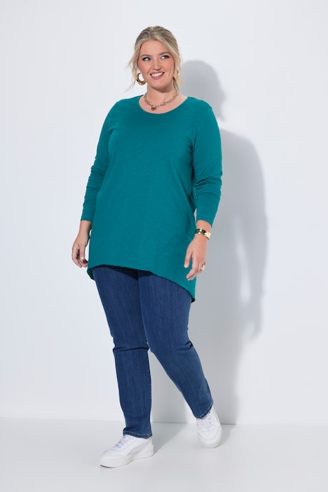 Langarmshirt, A-Linie, Saum hinten länger