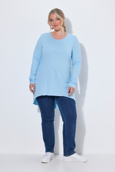 Langarmshirt, A-Linie, Saum hinten länger